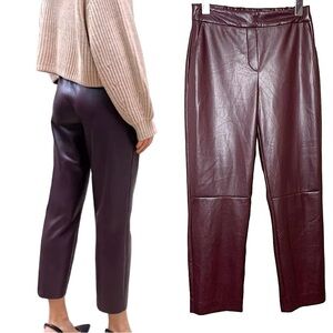Aritzia Babaton Conan Vegan Leather Pants Brown Burgundy Cropped Trousers Sz 0